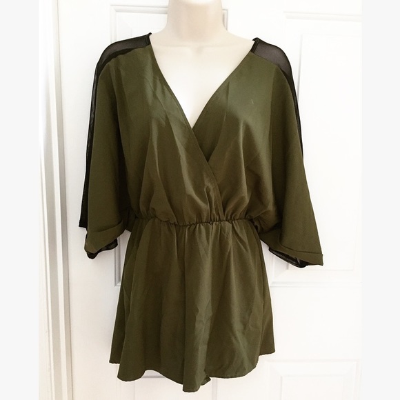 Charlotte Russe Pants - Green Mesh Romper